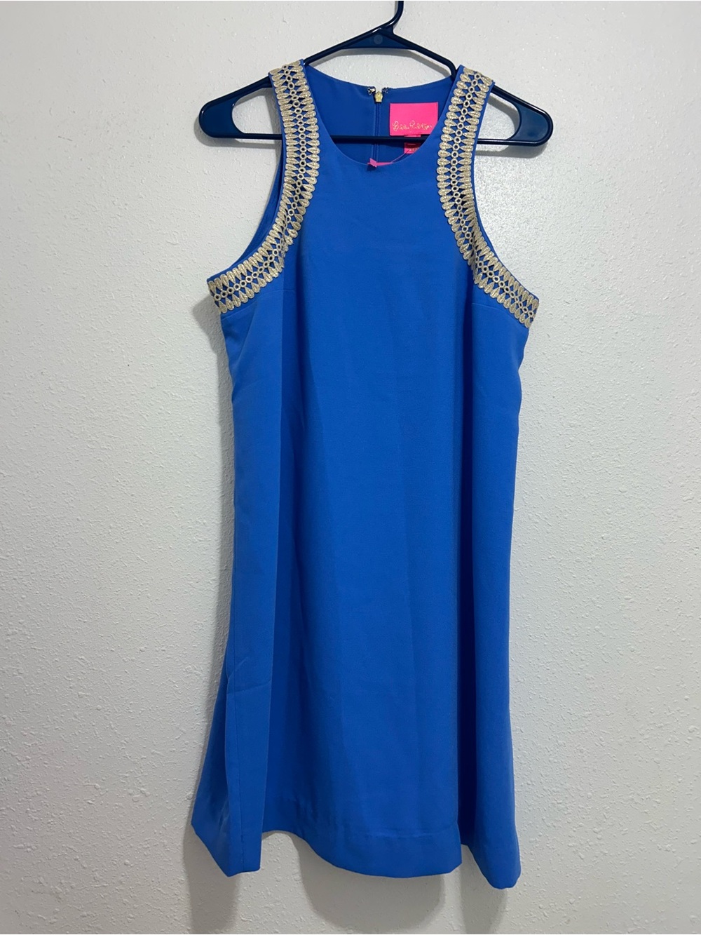 Lilly Pulitzer Royal Blue Sleeveless Shift Dress with Gold Eyelet Trim